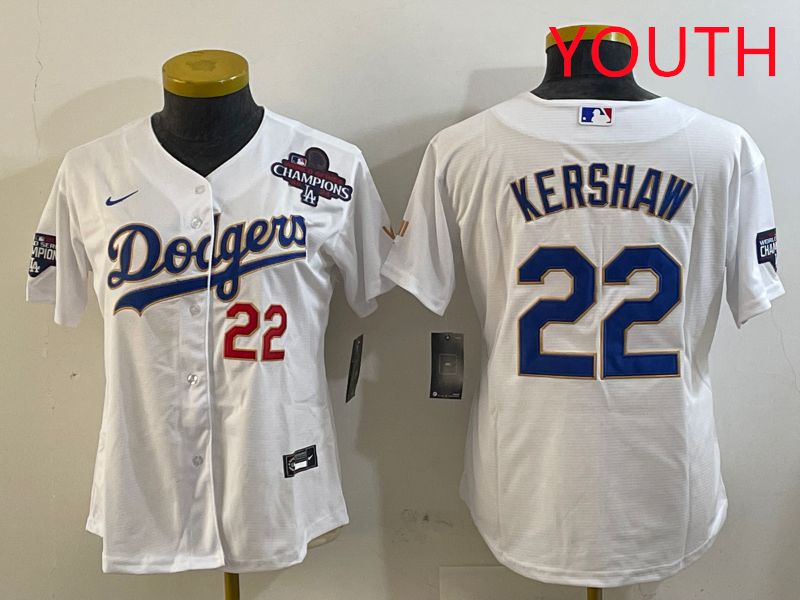 Youth Los Angeles Dodgers #22 Kershaw White Gold Game 2025 Nike MLB Jersey style 4->youth mlb jersey->Youth Jersey